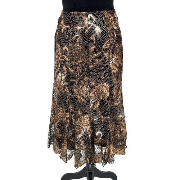 Frank Lyman Design Lace Overlay Midi Skirt Forest Fairy Floral Pattern S Vintage - Picture 1 of 8